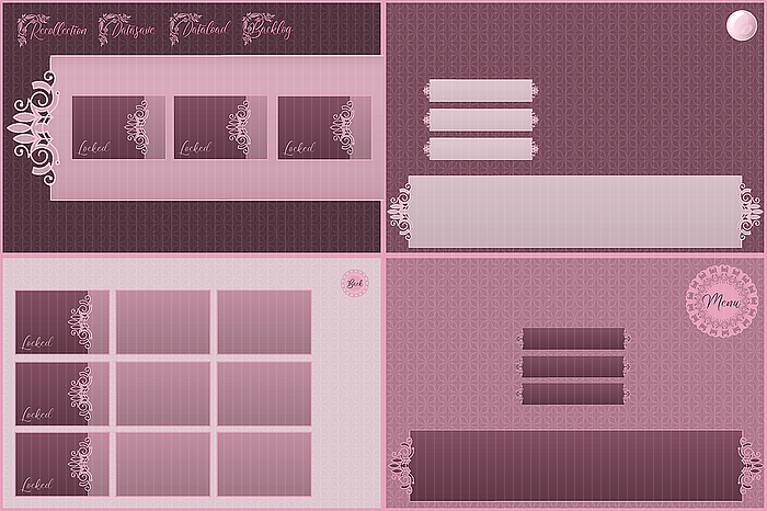 Dark Pink Visual Novel GUI: Text Interface, Buttons and Menu
