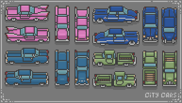 Pixel art city cars