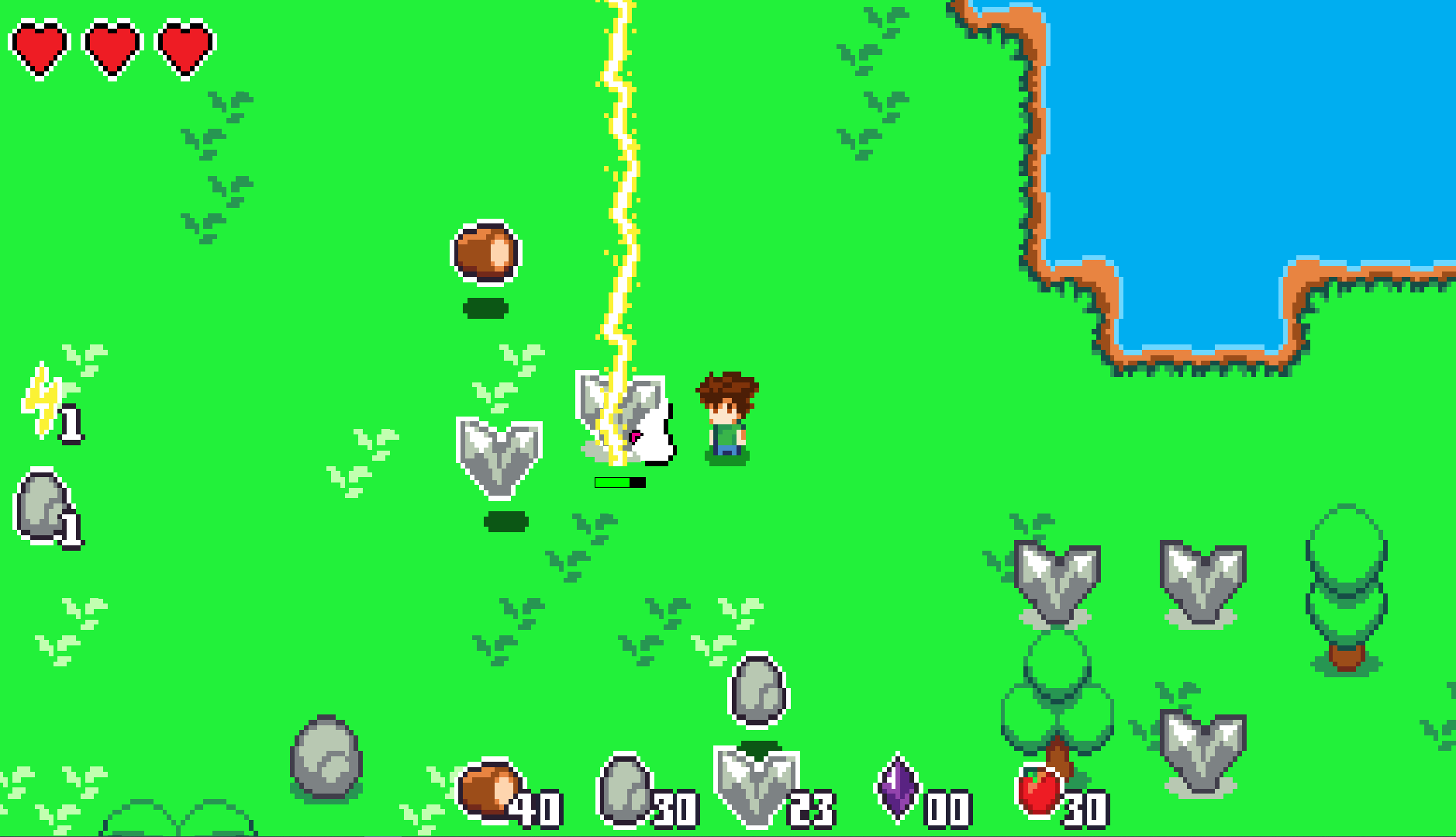 Here you can see the lightning spell, it arcs to nearby resources.