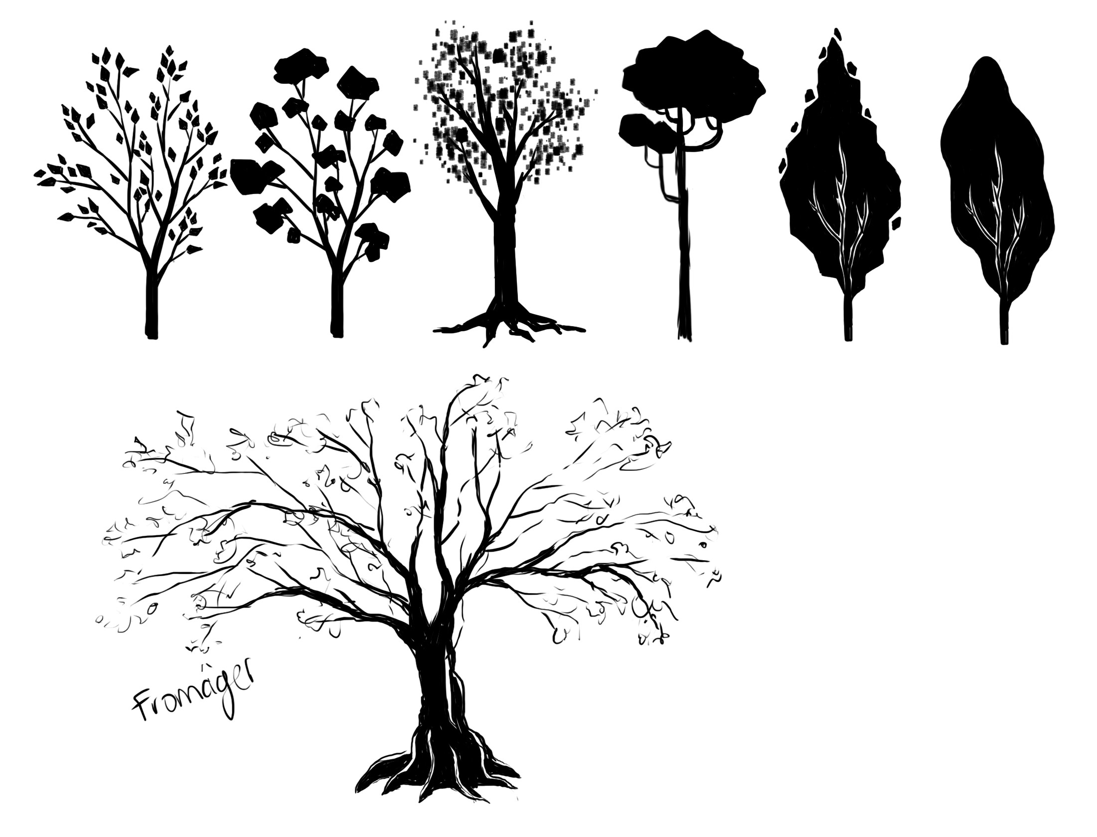 Tree silhouette search for environment, draw by Betty Natale 