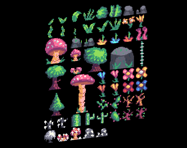 Herbs Flowers Rocks Trees and more in Pixel Art