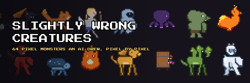 Slightly Wrong Creatures — 64 Pixel Monsters an AI Drew, Pixel by Pixel