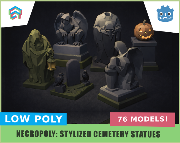 Low Poly Cemetery Statues Pack