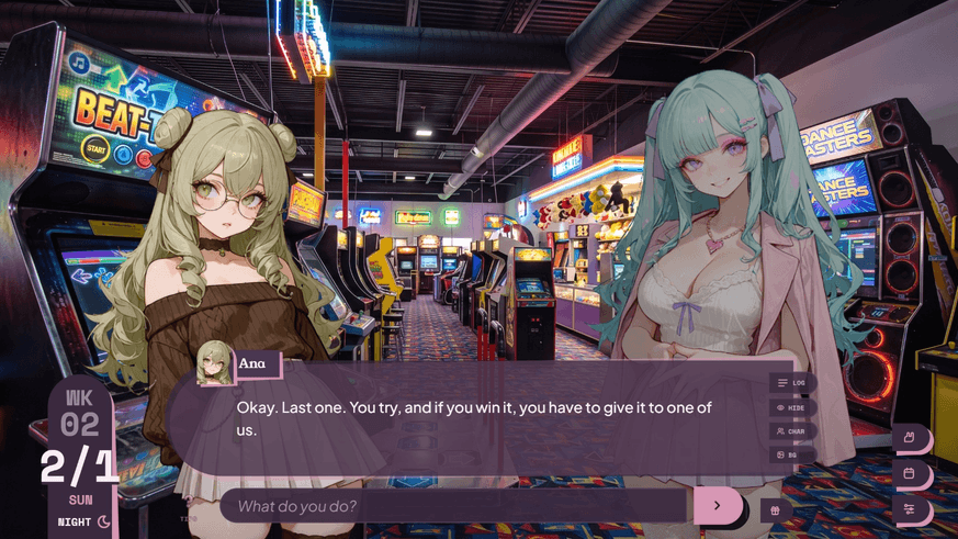 Typing an action into the game's text box and the scene answering