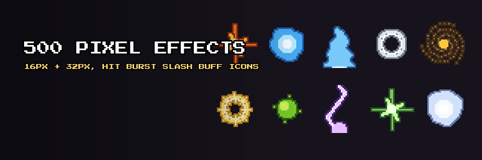 5000 Pixel Effects — 16px + 32px, Hit · Burst · Slash · Buff · Emote Icons