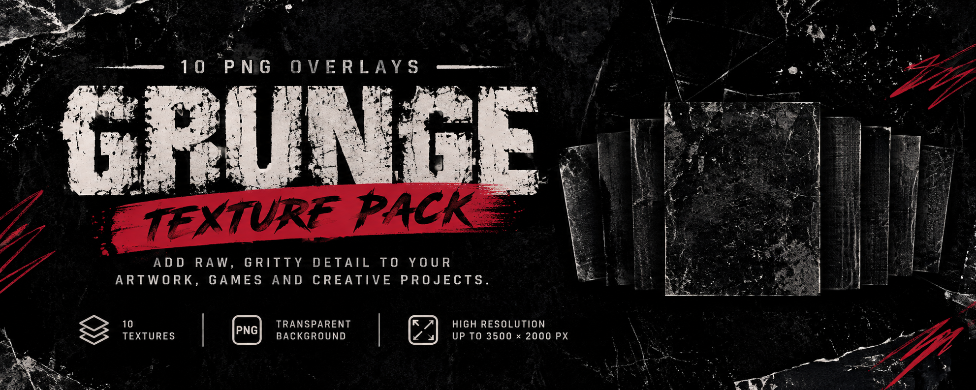 Grunge Texture Pack – 10 PNG Overlays