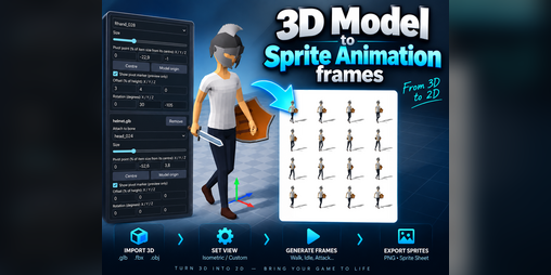 Cover image for 3D Model to Sprite Animation – Generate 2D Sprite Sheets or Voxels