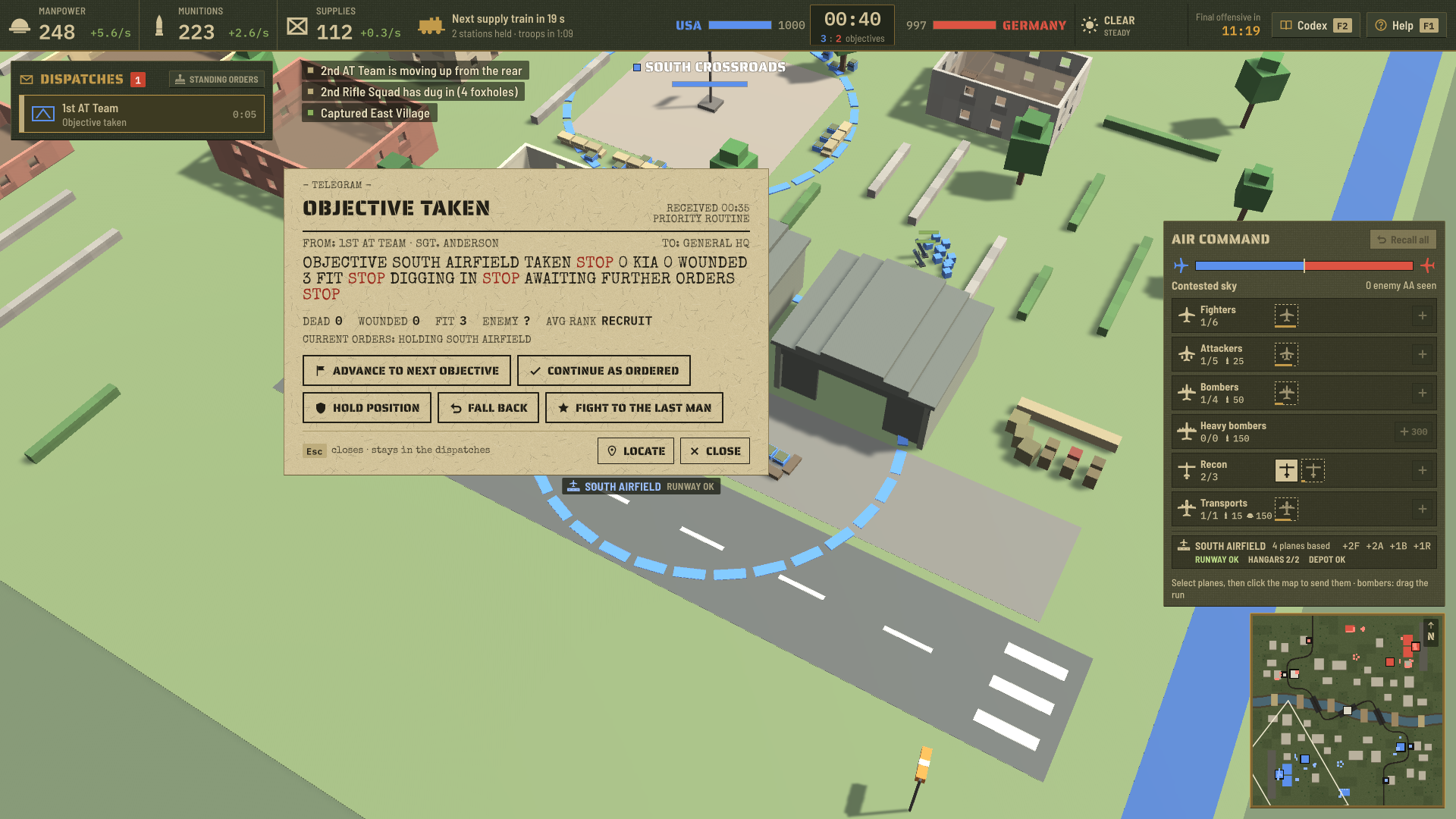 A telegram reporting an objective taken
