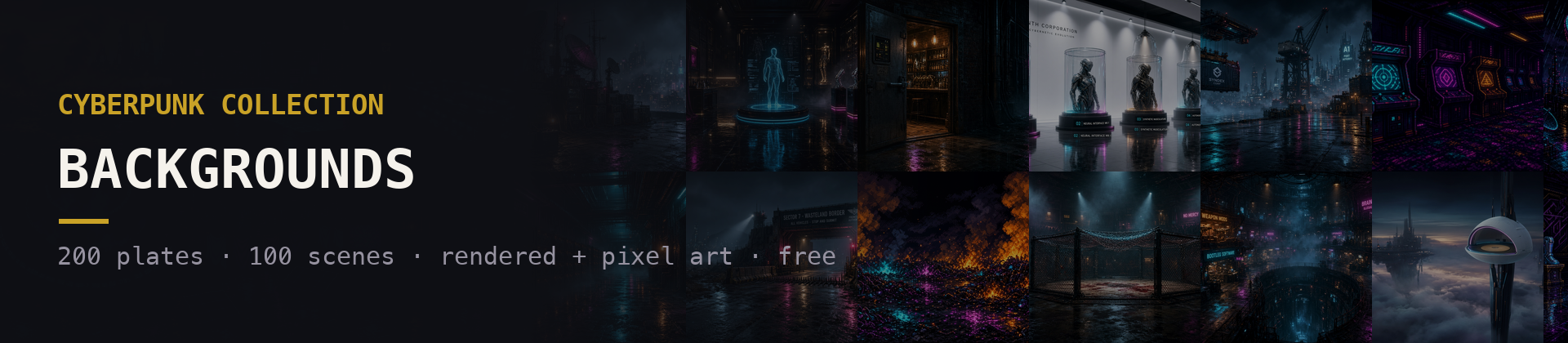 Cyberpunk Backgrounds - 200 Free Plates, Rendered + Pixel Art