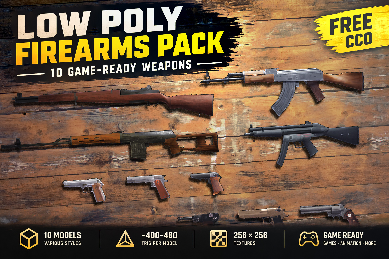 Low Poly Firearms Pack Game-Ready Weapons (CC0) by Syntaxes of Play