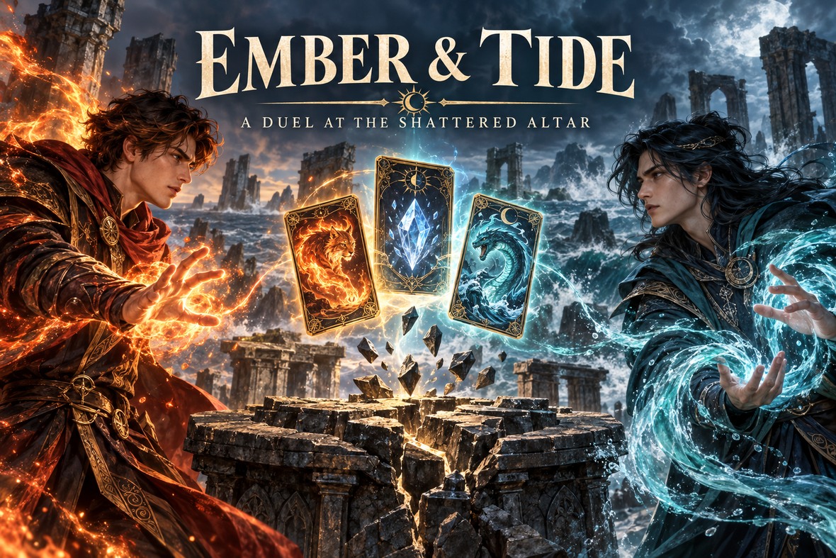 Ember & Tide &mdash; illustrated fire and water card duel