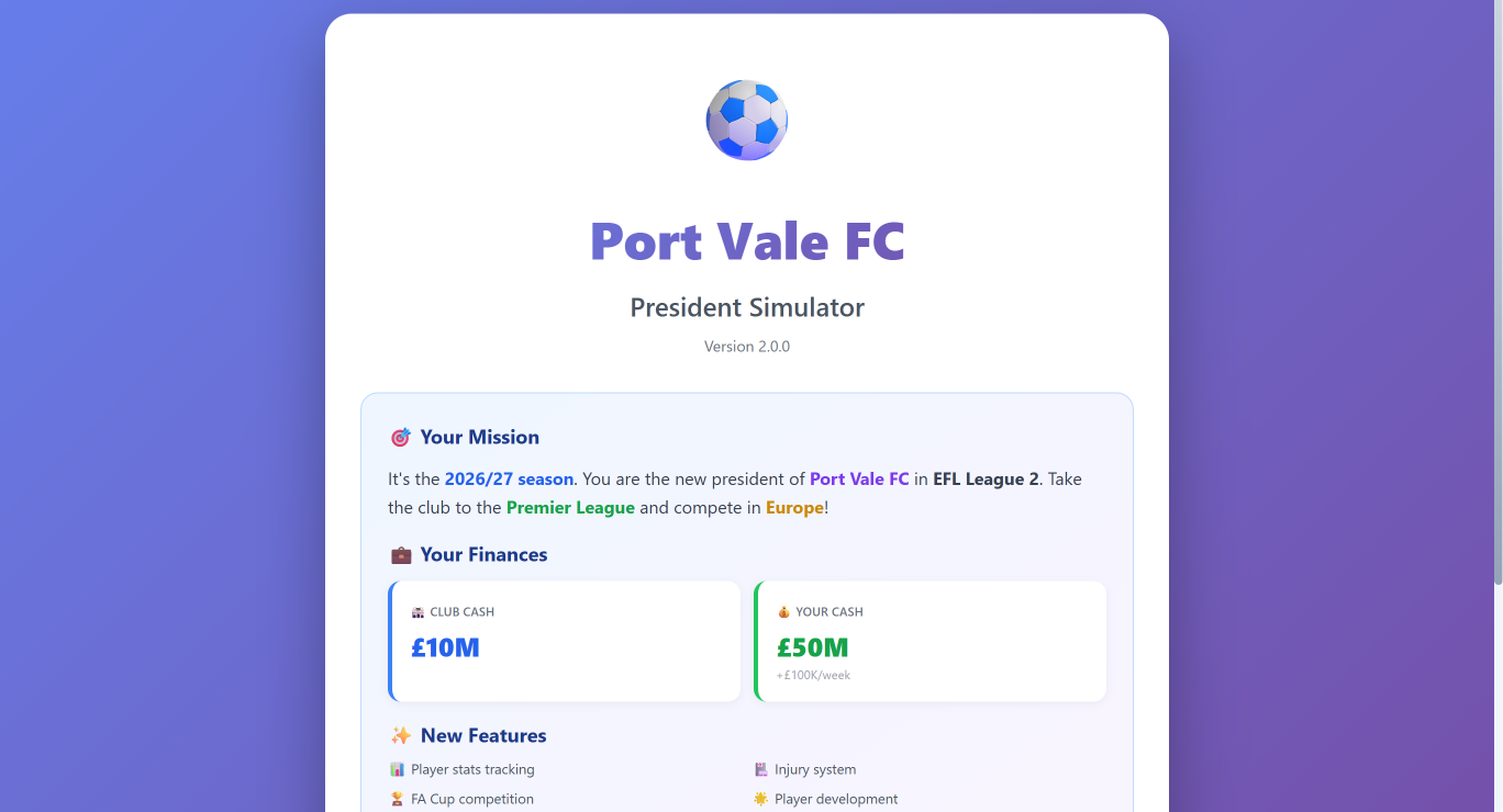 Port Vale FC Simulator