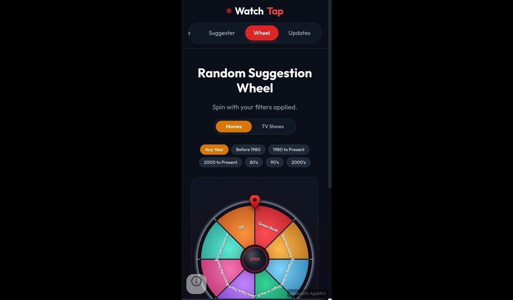 Watch Tap App Pro Movie & TV Show Wheel