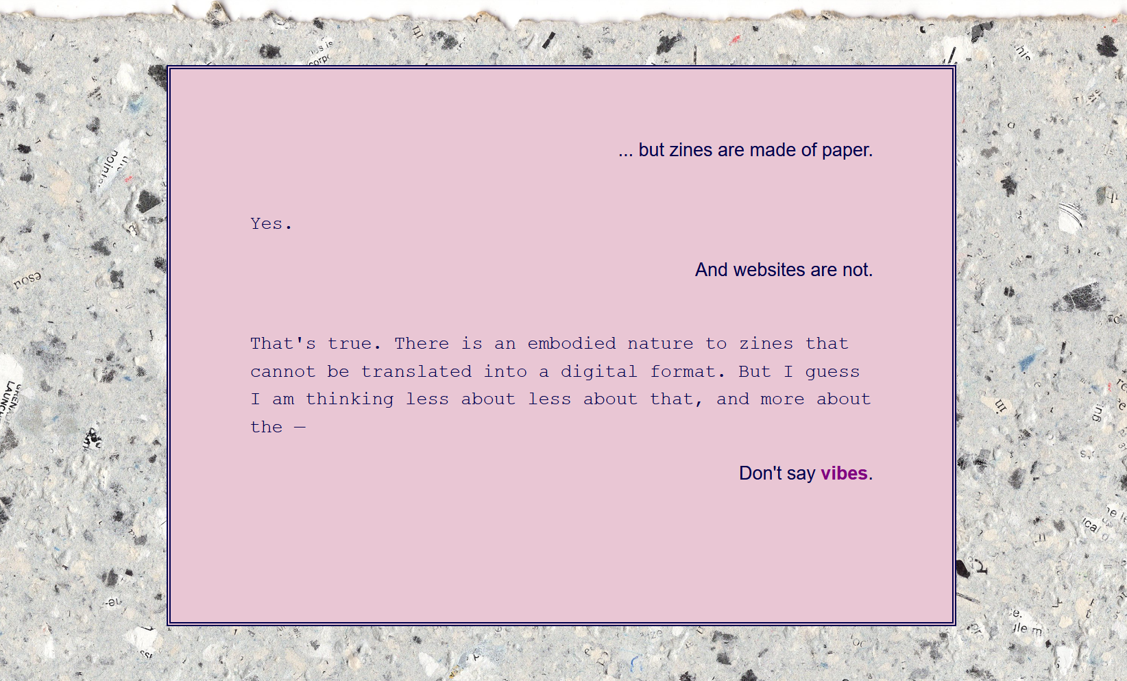 Cover image for a website is a zine