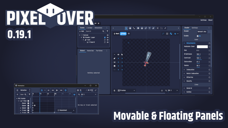 PixelOver 0.19.1 - Movable & Floating Panels devlog preview