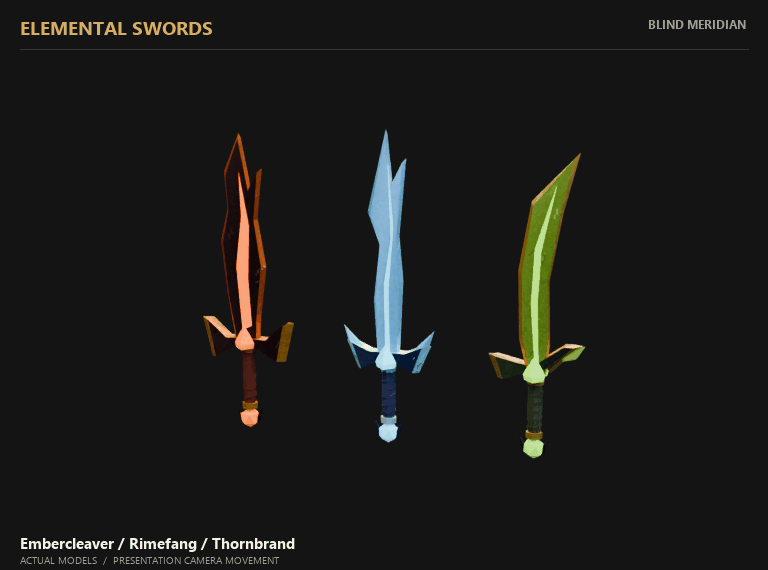 Elemental swords at changing angles and distances