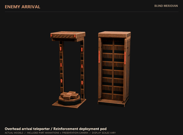 Overhead arrival teleporter and opening reinforcement pod