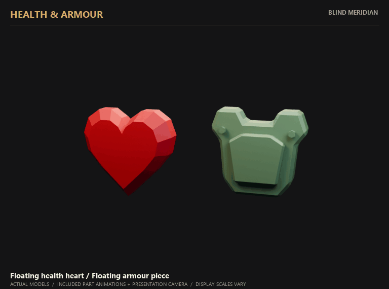 Rotating floating health heart and armour piece