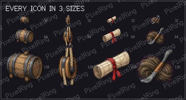 Ring Ropes Transparent Harbor & Cargo Icons - 256 Pixel Art (32/64/128px) | PixelRing by iris