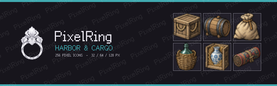Harbor & Cargo Icons - 256 Pixel Art (32/64/128px) | PixelRing by iris
