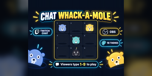 Cover image for Twitch Chat Whack-a-Mole for OBS | Viewers Type 1-9 to Play | 16 Themes | Browser Source