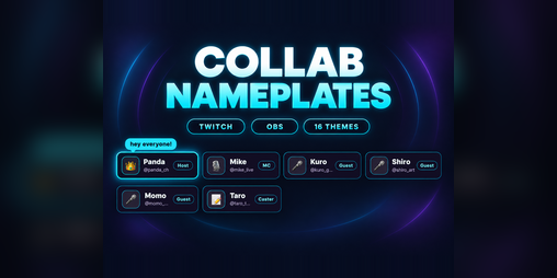 Cover image for Collab Nameplate Overlay for Twitch & OBS | Guest Name Cards Light Up When They Chat | 16 Themes