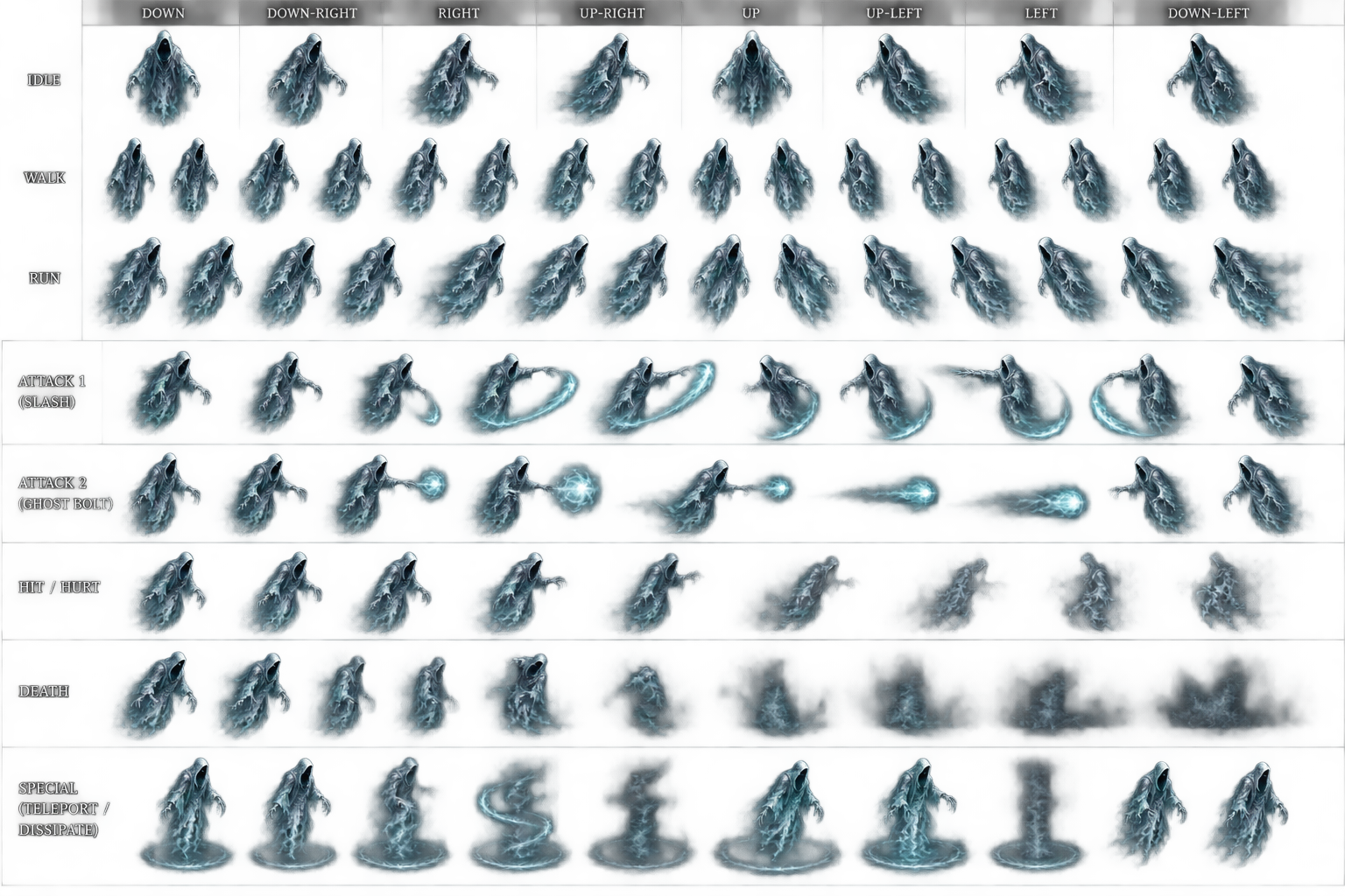 Wraith sprite sheets