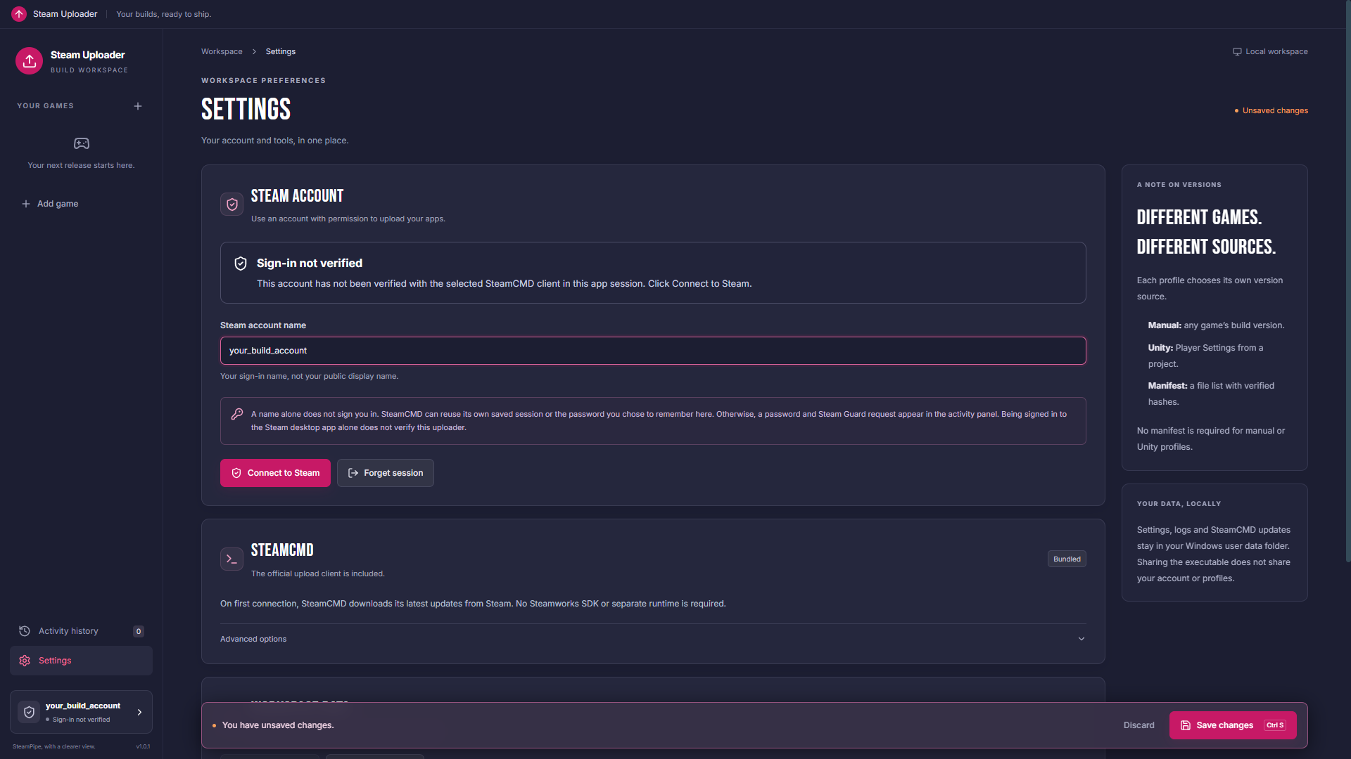 02. An account name has been entered, but sign-in has not been verified.