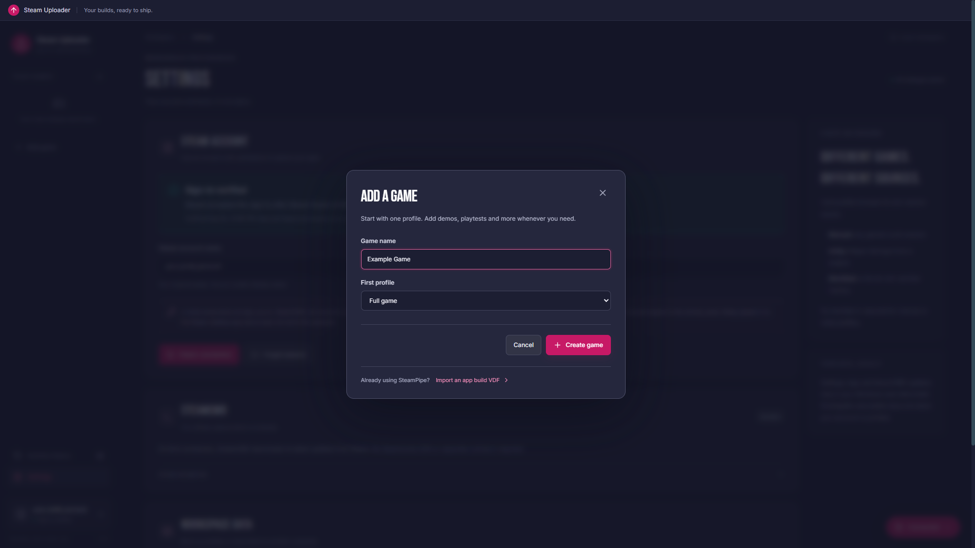 07. Create a game and its first local profile.