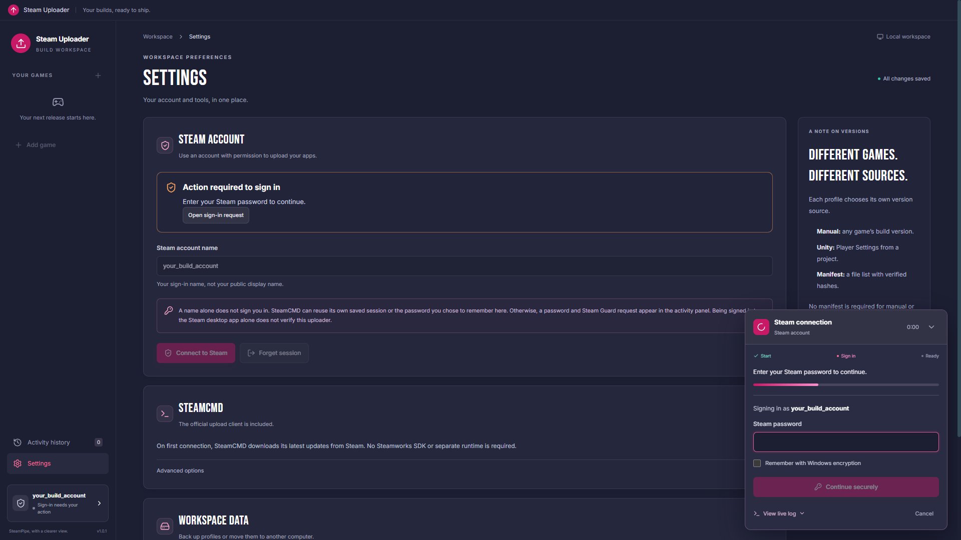 03. The password prompt appears in the activity panel.