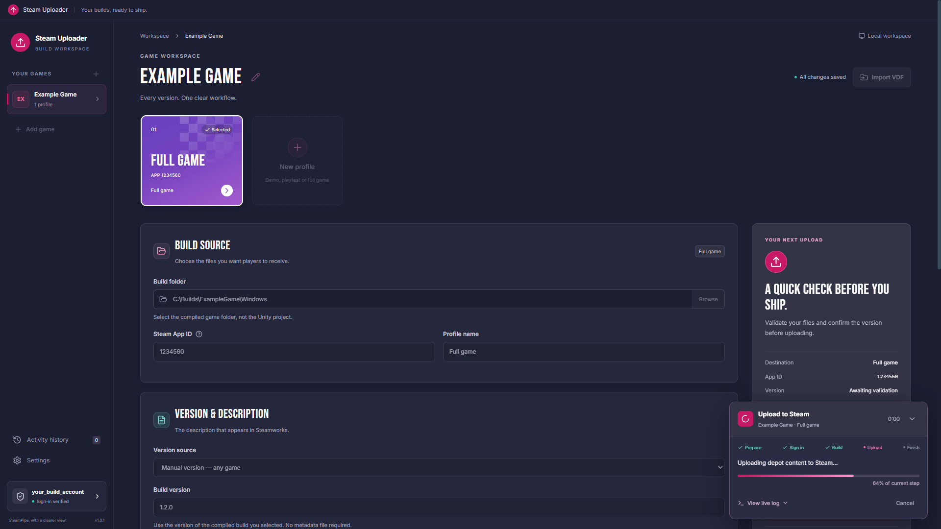 18. Upload progress, with the current stage highlighted.