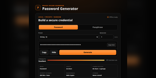 Cover image for Praxis Secure Guardian — Password Generator