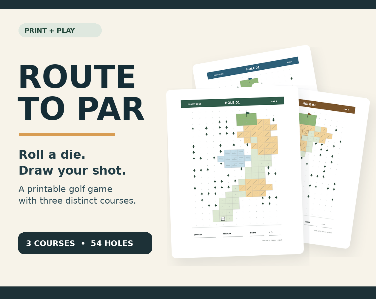Route to Par: A Printable Roll-and-Draw Golf Game (3 Courses / 54 Holes)