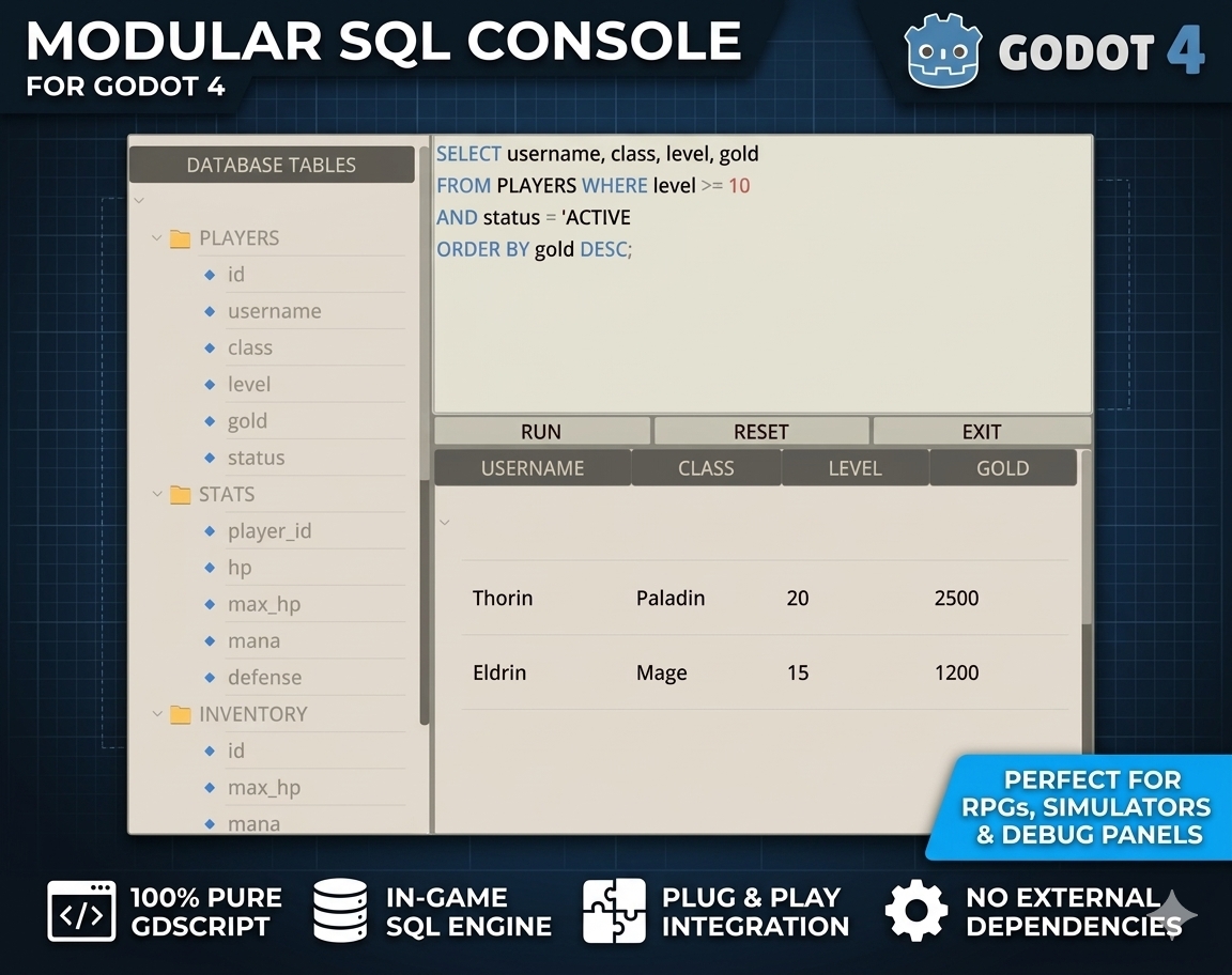 Modular SQL Console for Godot4 by Matisix