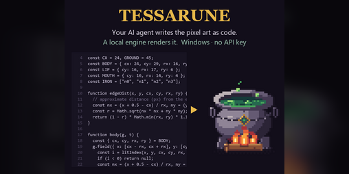 Cover image for Tessarune — Let Your AI Agent Write Pixel Art as Code (Windows)