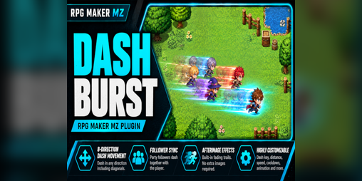 Cover image for RPG Maker MZ Plugin: CT Dash Burst – 8-Direction Dash Movement & Afterimage Effects