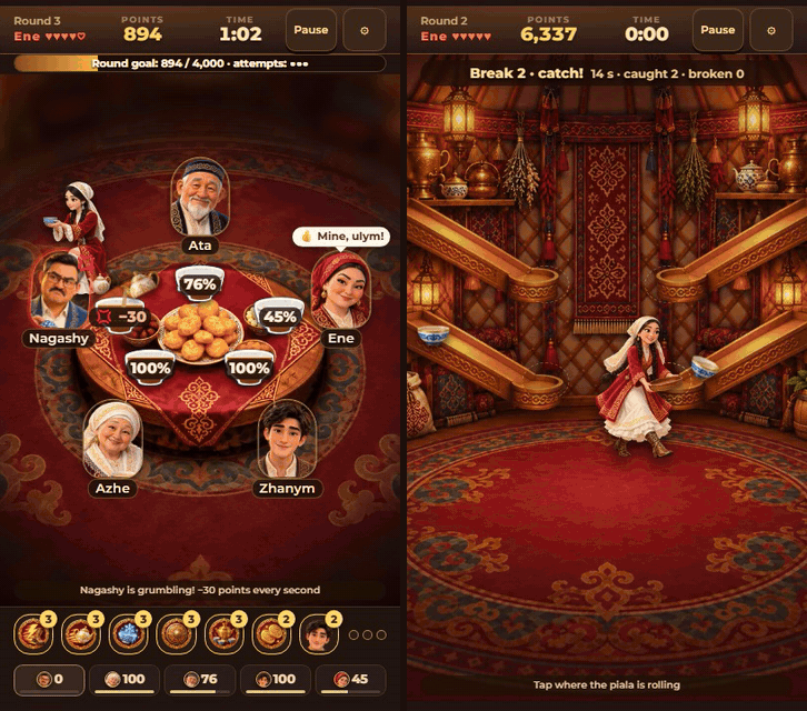 Gameplay: pouring tea at the dastarkhan and the tea break