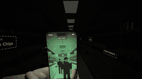 Aisle 7: the aisle with no power, seen through the phone's night vision
