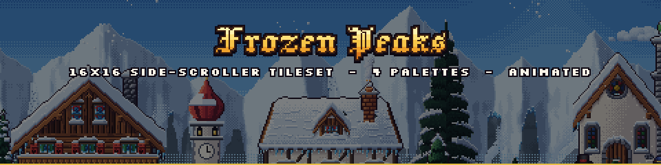 Frozen Peaks – Snowy Mountain Side-Scroller Pixel Art Tileset & Asset Pack (16x16)