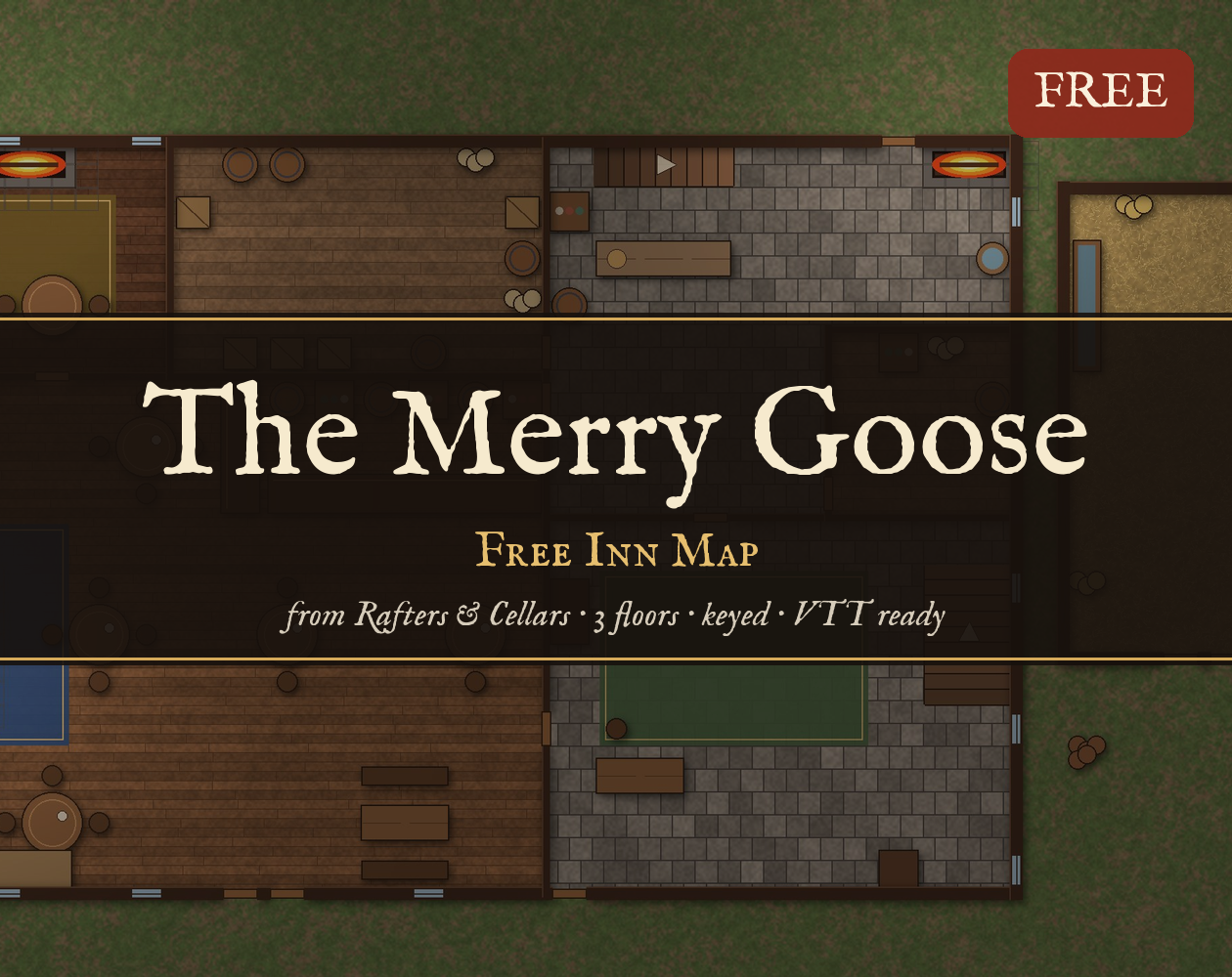 Cover image for The Merry Goose: Free Inn & Tavern Map (3 Floors, Keyed, VTT)