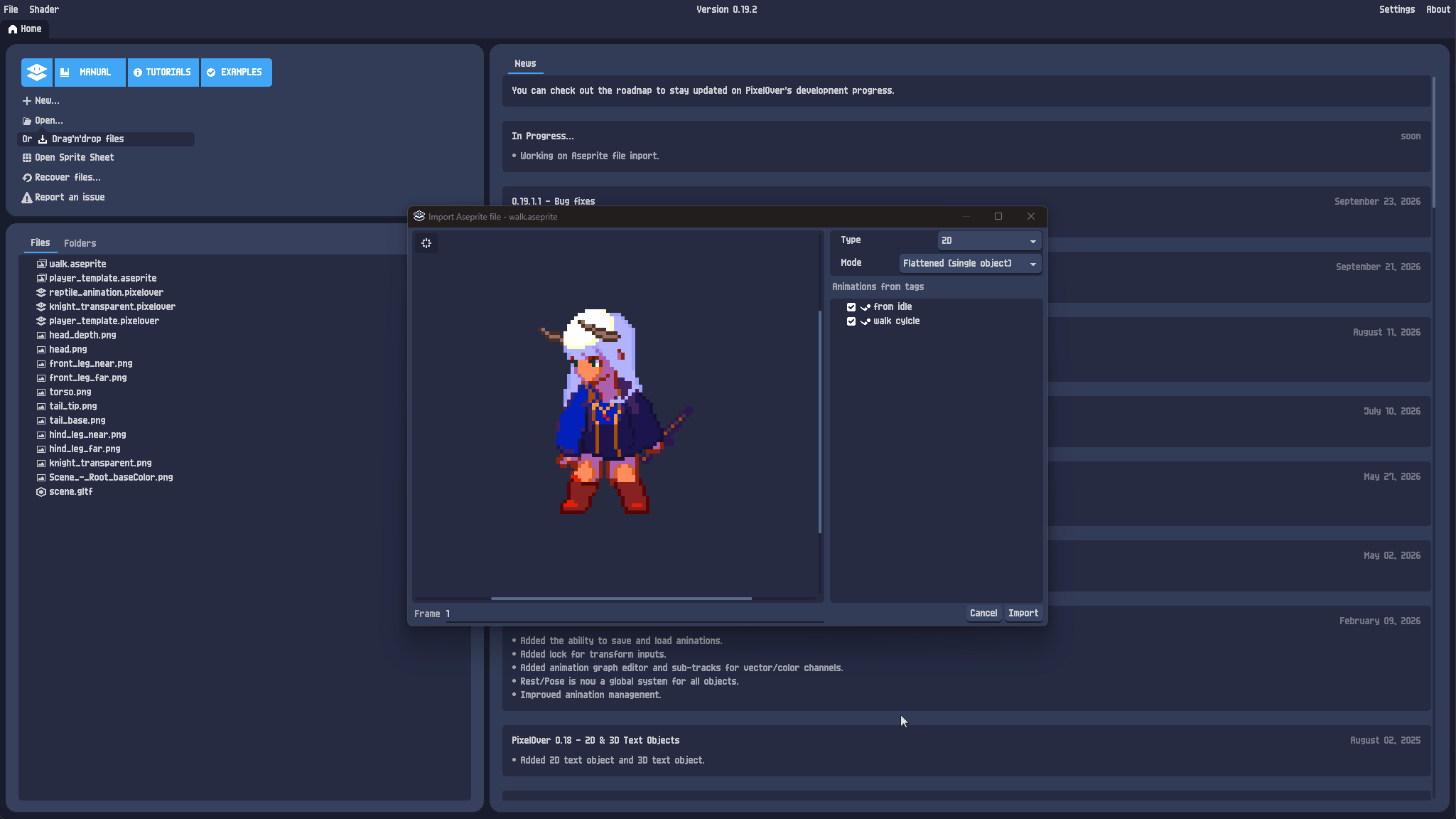PixelOver 0.19.2 - Aseprite File Import - PixelOver by Deakcor