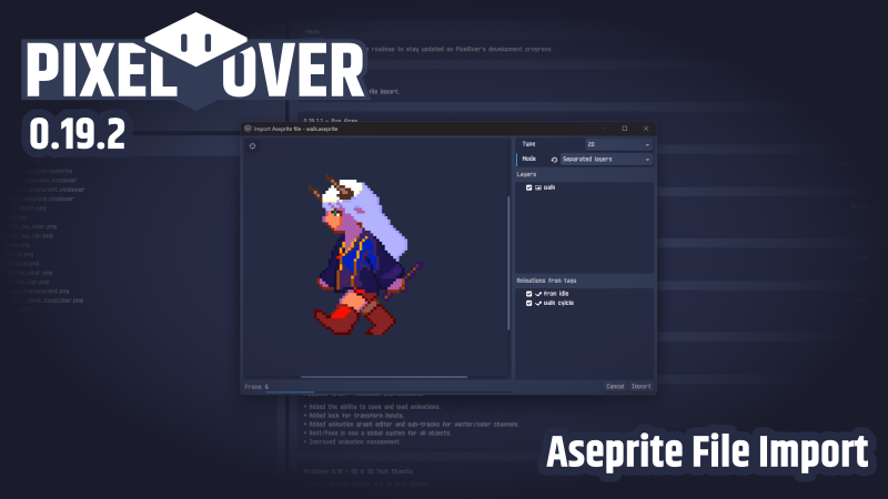 PixelOver 0.19.2 - Aseprite File Import devlog preview