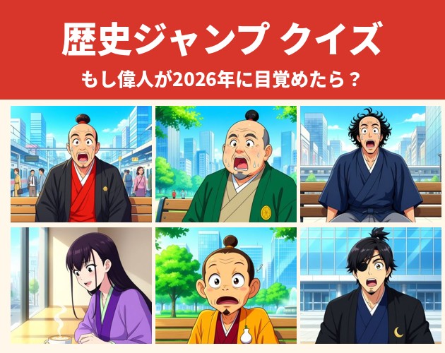 Cover image for 歴史ジャンプ クイズ - もし偉人が2026年に目覚めたら?(Japanese History Quiz)