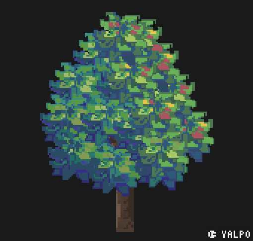 A pixel-art tree swaying in the wind