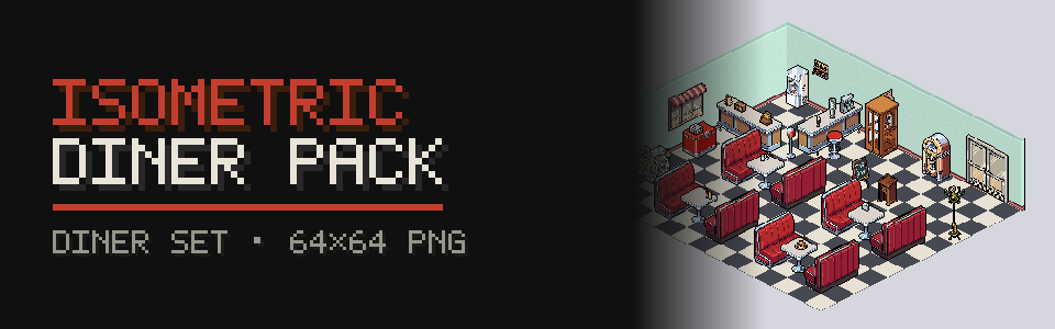 Isometric Restaurant Diner Pack: 55 Sprites (33 Objects + Room Set)