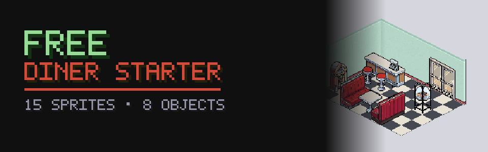 Isometric Restaurant Diner Starter: 15 Free Sprites (8 Objects + Room Set)