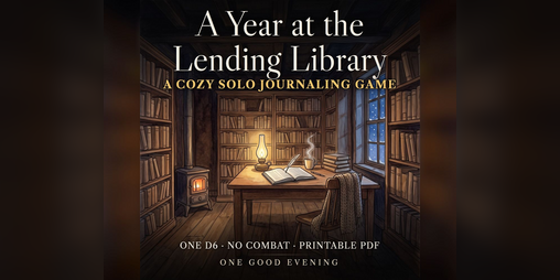 Cover image for A Year at the Lending Library — a solo journaling RPG, one d6, no combat