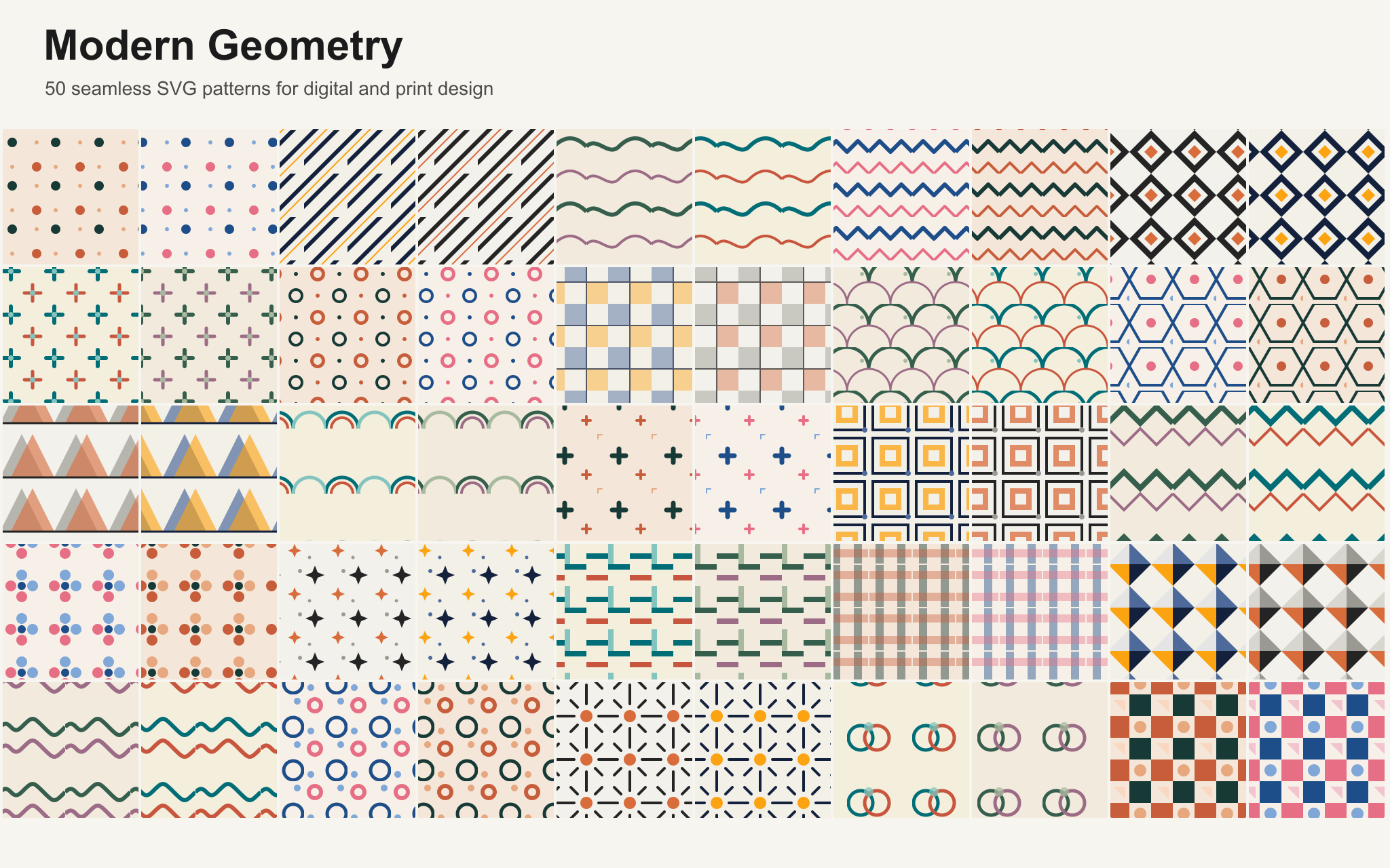 Cover image for Modern Geometry - 50 Seamless SVG Patterns