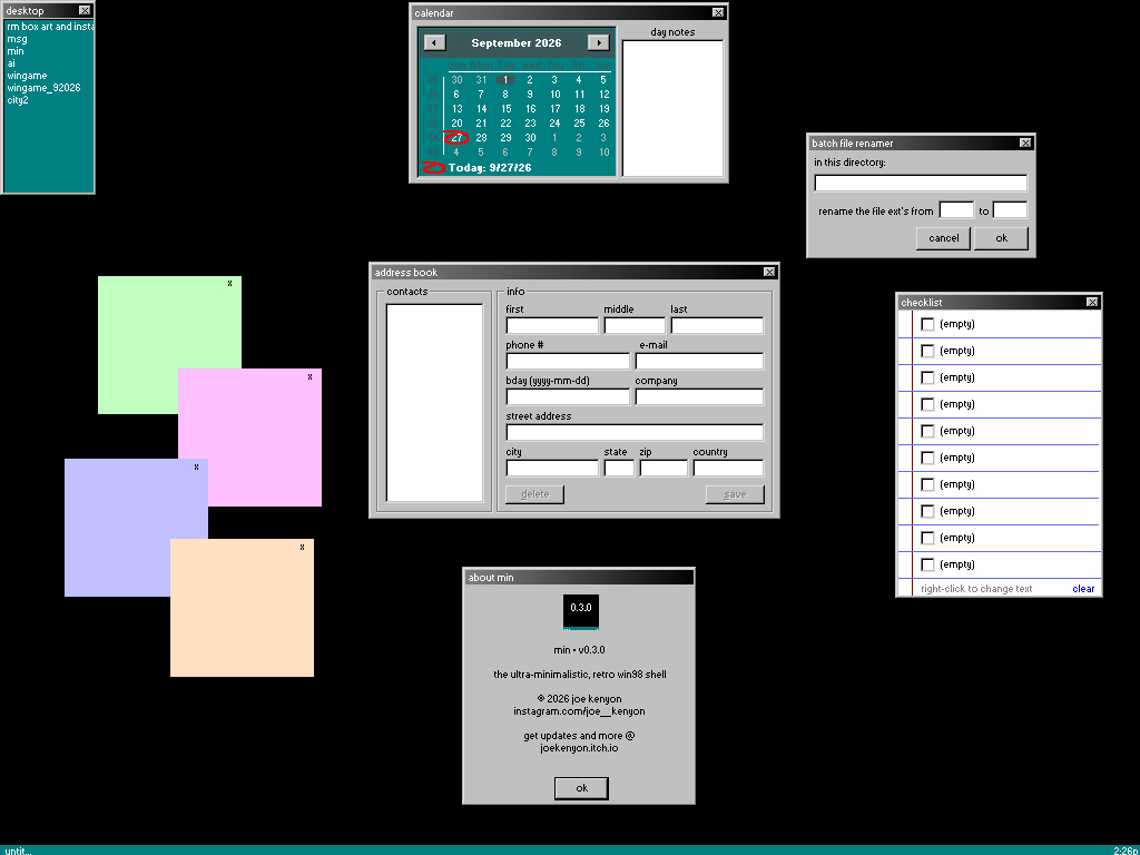 Cover image for min: an alternative win98 shell - v0.3.0