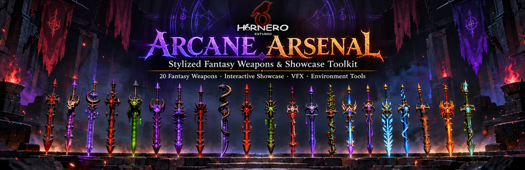 Cover image for ARCANE ARSENAL Stylized Fantasy Weapons & Showcase Toolkit